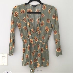 Floral Patterned Long Sleeve Romper